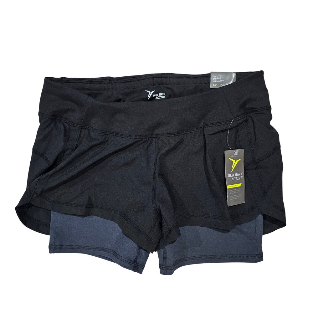 Old Navy Active Women S Black Go-Dry 2-in-1 Running Shorts Athletic Mid-Rise